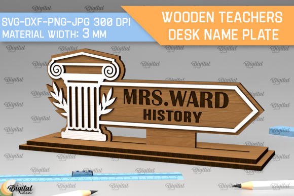 Laser-Cut Desk Name Plate for History Teachers